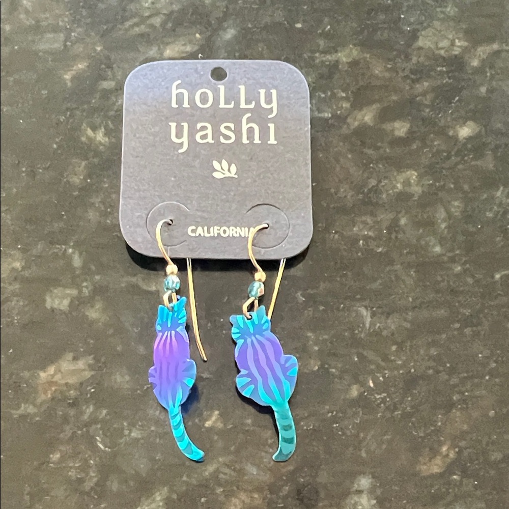 Holly Yashi Purple and Blue irradecent Cat Earrings